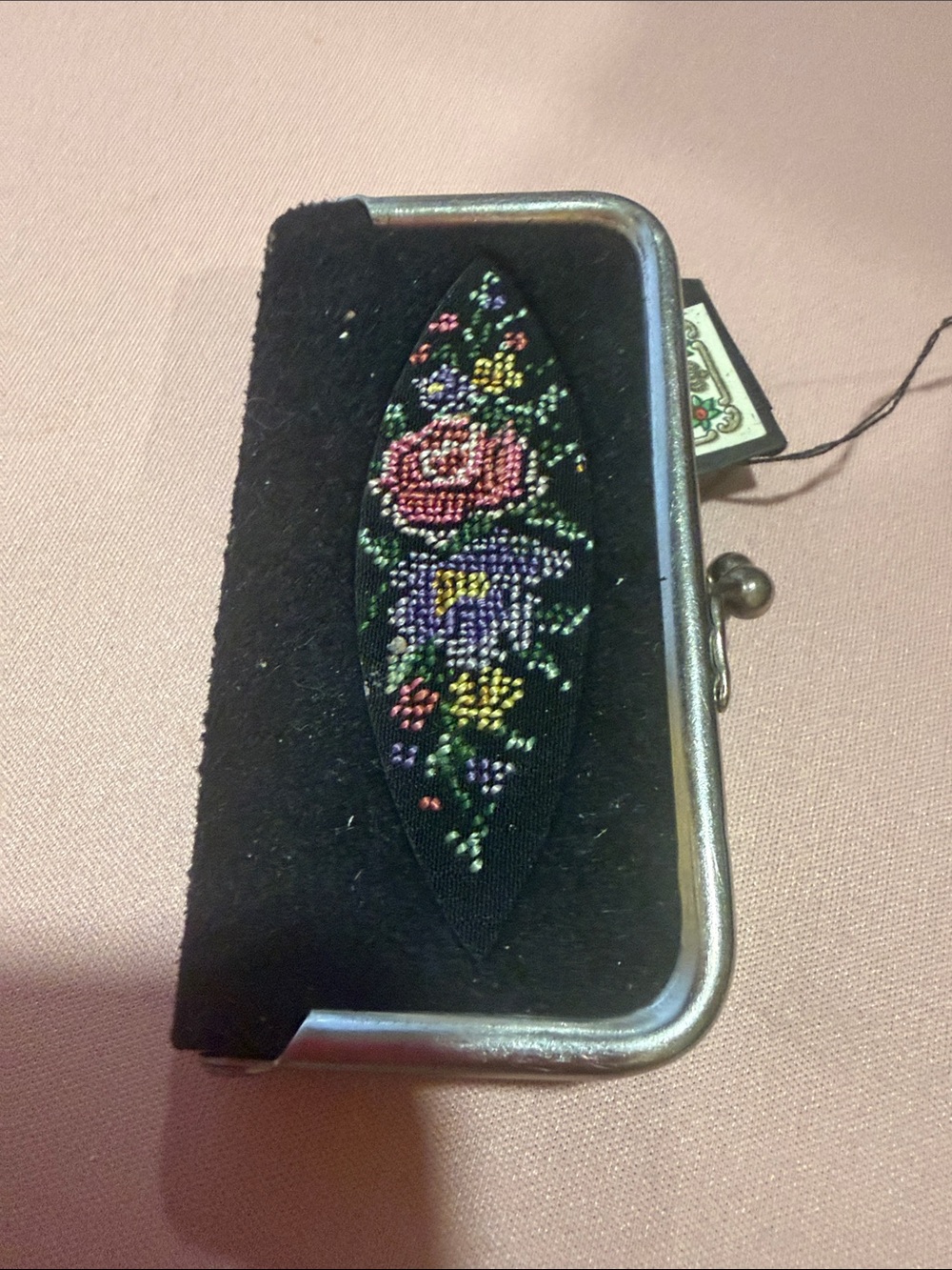 Vintage German Black Floral embroidered sewing kit